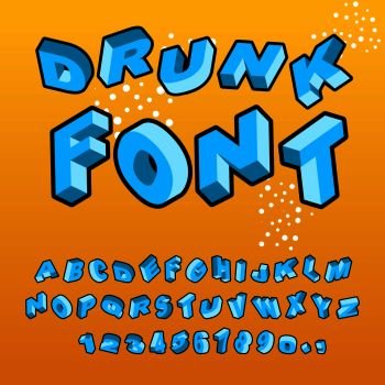 Drunk font. Different letters slope. Crazy ABC. curves alphabet
