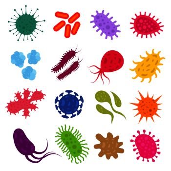 Infection bacteria and pandemic virus vector biology icons. Illustration of bacteria and microbe organism allergen. Infection bacteria and pandemic virus vector biology icons