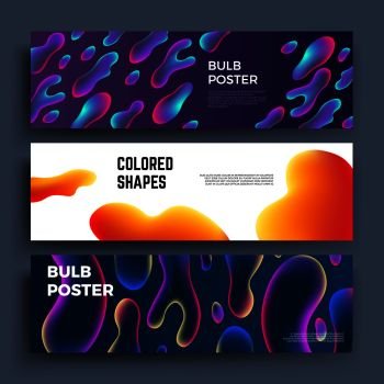 Biology molecular liquid shapes and fluid abstract objects vector banners set. Card and banner with colored shapes illustration. Biology molecular liquid shapes and fluid abstract objects vector banners set