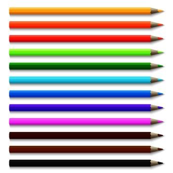 Realistic 3d wooden colored pencils isolated on white vector illustration. Set of pencil colorful for school. Realistic 3d wooden colored pencils isolated on white vector illustration