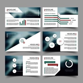 Business presentation corporate marketing report vector templates with diagrams and charts infographics elements. Brochure for presentation, business infographic and chart illustration. Business presentation corporate marketing report vector templates with diagrams and charts infographics elements
