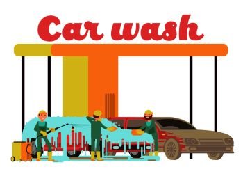 Car wash services promotional marketing vector background. Car service station, automobile engine illustration. Car wash services promotional marketing vector background