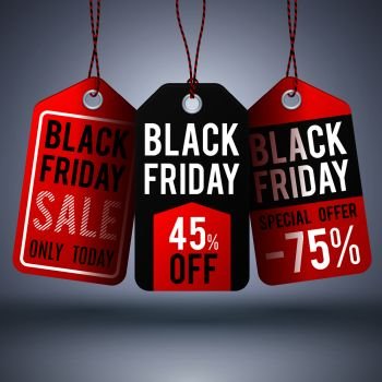 Black friday shopping vector background with paper sale price tags. Sale label and special offer price illustration. Black friday shopping vector background with paper sale price tags