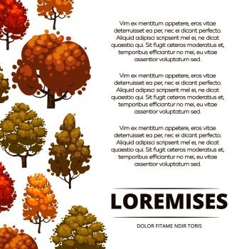Autumn background poster design with colorful trees. Banner with tree. Vector illustration. Autumn background poster design with colorful trees