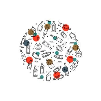 Alcoholic circle concept - alco bottles icons on white background. Vector illustration. Alcoholic circle concept - bottles icons on white background