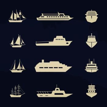 Sailboat and ship icons collection on grunge backdrop. Vector illustration. Sailboat and ship icons collection on grunge