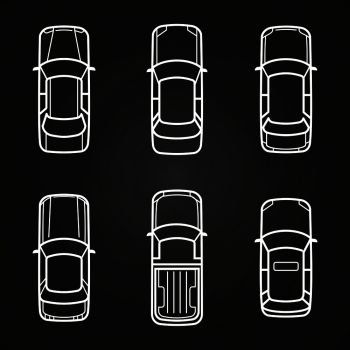White cars template set - cars top view icons. Vector illustration. White cars template set - cars top view icons