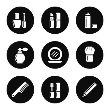 Decorative cosmetic icon set, hair cosmetic and perfume icons. Decorative cosmetic icon set
