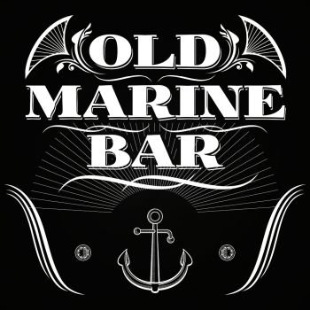 Old marine bar label or banner on chalkboard. Anchor element, vector illustration. Old marine bar label or banner on chalkboard