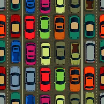 Urban cars seamless texture. Huge urban traffic jam. Vector illustration. Urban cars seamless texture. Huge traffic jam
