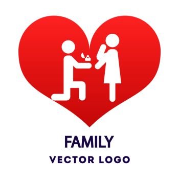 Boy make offer to marry him girlfriend - new family logo design. Vector illustration. Boy make offer to marry him girlfriend