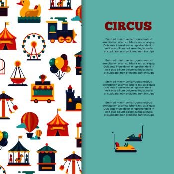 Amusement park circus banner poster design with icons. Vector illustration. Amusement park circus banner design with icons