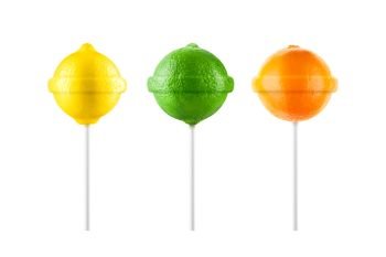 Lollipops. Lemon, lime, orange set isolated on white background. Creative candy idea. Lollipops. Lemon lime orange