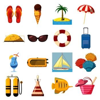 Travel Icons set in cartoon style isolated on white background. Travel Icons set, cartoon style