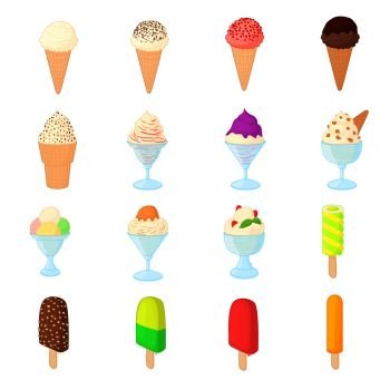 Ice cream icons set in cartoon style isolated on white background. Ice cream icons set, cartoon style