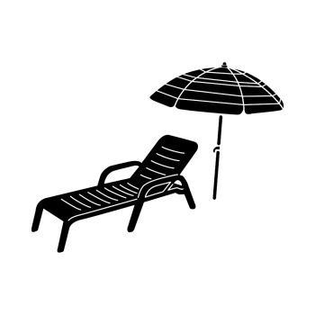 Sun lounger and parasol icon in simple style isolated on white background. Summer and vacation  symbol. Sun lounger and parasol icon, simple style