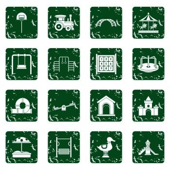 Playground icons set in grunge style green isolated vector illustration. Playground icons set grunge