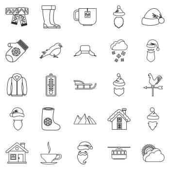 Mountains icons set. Outline set of 25 mountains vector icons for web isolated on white background. Mountains icons set, outline style
