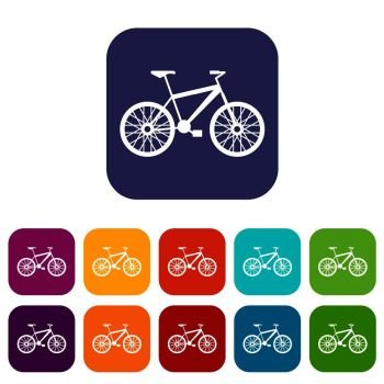 Bike icons set vector illustration in flat style in colors red, blue, green, and other. Bike icons set