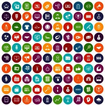 100 partnership icons set in different colors circle isolated vector illustration. 100 partnership icons set color
