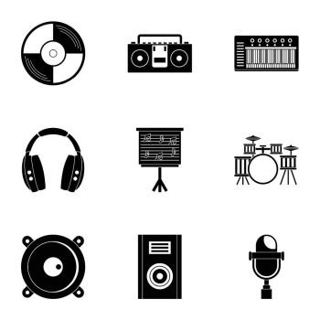 Sound studio icon set. Simple style set of 9 sound studio vector icons for web isolated on white background. Sound studio icon set, simple style
