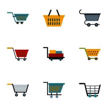 Shop cart icon set. Flat set of 9 shop cart vector icons for web isolated on white background. Shop cart icon set, flat style