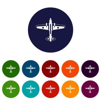 Military aircraft set icons in different colors isolated on white background. Military aircraft set icons
