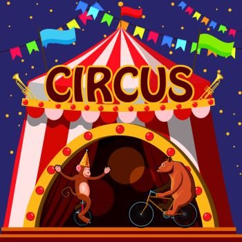Circus animals show tent concept. Cartoon illustration of circus animals show tent vector concept for web. Circus animals show tent concept, cartoon style