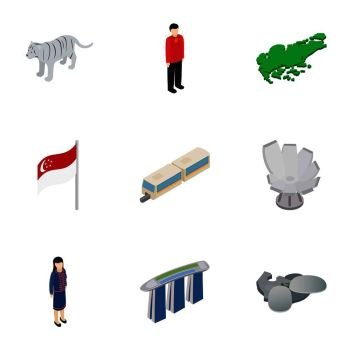 Welcome to Singapore icons set. Isometric 3d illustration of 9 welcome to Singapore vector icons for web. Welcome to Singapore icons set, isometric 3d style