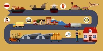 Logistic route horizontal banner route concept. Cartoon illustration of logistic vector horizontal banner route for web. Logistic horizontal banner route, cartoon style