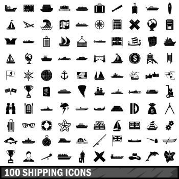 100 shipping icons set in simple style for any design vector illustration. 100 shipping icons set, simple style 