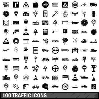 100 traffic icons set in simple style for any design vector illustration. 100 traffic icons set, simple style 