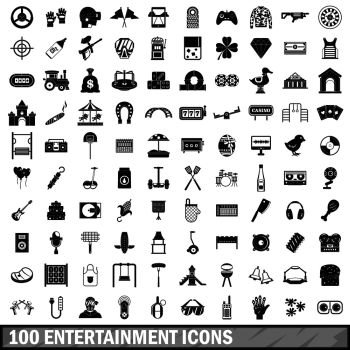 100 entertainment icons set in simple style for any design vector illustration. 100 entertainment icons set, simple style 