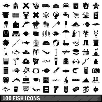 100 fish icons set in simple style for any design vector illustration. 100 fish icons set, simple style 