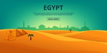 Egypt landscape horizontal banner concept. Cartoon illustration of Egypt landscape vector horizontal banner for web. Egypt landscape horizontal banner, cartoon style