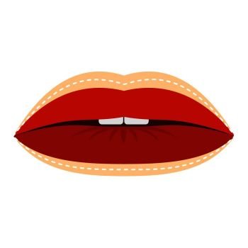 Red lips with lines drawn around it icon flat isolated on white background vector illustration. Red lips with lines drawn around it icon isolated