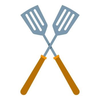 Crossed metal spatulas icon flat isolated on white background vector illustration. Crossed metal spatulas icon isolated