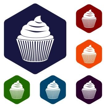 Cupcake icons set hexagon isolated vector illustration. Cupcake icons set hexagon