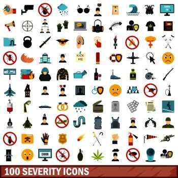 100 severity icons set in flat style for any design vector illustration. 100 severity icons set, flat style
