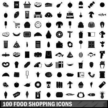 100 food shopping icons set in simple style for any design vector illustration. 100 food shopping icons set, simple style 