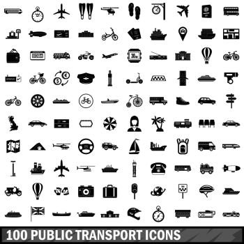 100 public transport icons set in simple style for any design vector illustration. 100 public transport icons set, simple style 