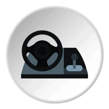 Gaming steering wheel icon in flat circle isolated vector illustration for web. Gaming steering wheel icon circle