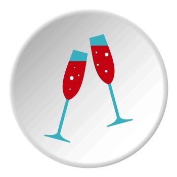 Wedding glasses icon in flat circle isolated vector illustration for web. Wedding glasses icon circle