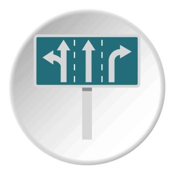 Appropriate traffic lanes at crossroads junction icon in flat circle isolated vector illustration for web. Traffic lanes at crossroads junction icon circle