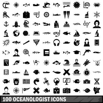 100 oceanologist icons set in simple style for any design vector illustration. 100 oceanologist icons set, simple style 
