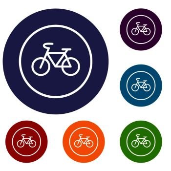 Sign bike icons set in flat circle reb, blue and green color for web. Sign bike icons set