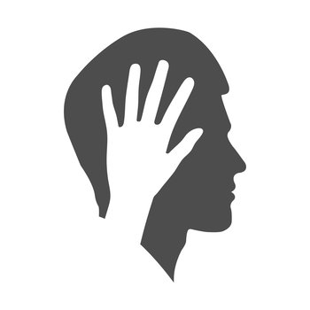 silhouette of a man’s face and a palm with spread fingers. Flat style.