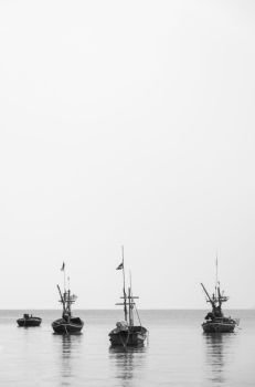 boat on the sea, Black and white