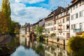 View of the canal in Petite France Area, Strasbourg, France