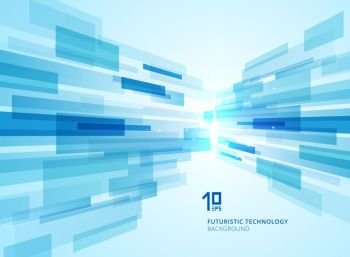 Abstract perspective futuristic technology geometric with light burst blue background. Vector illustration
